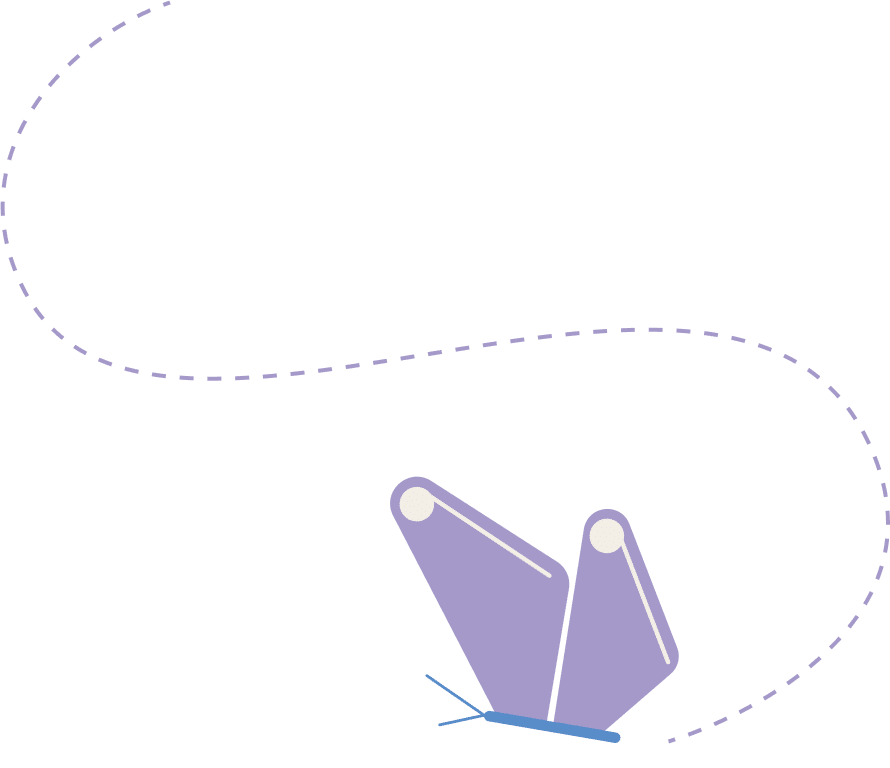 trait pointillés avec un papillon violet